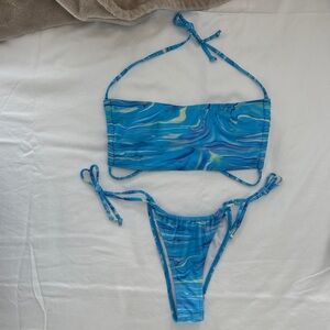 SHEIN Blue and White Bikini Set